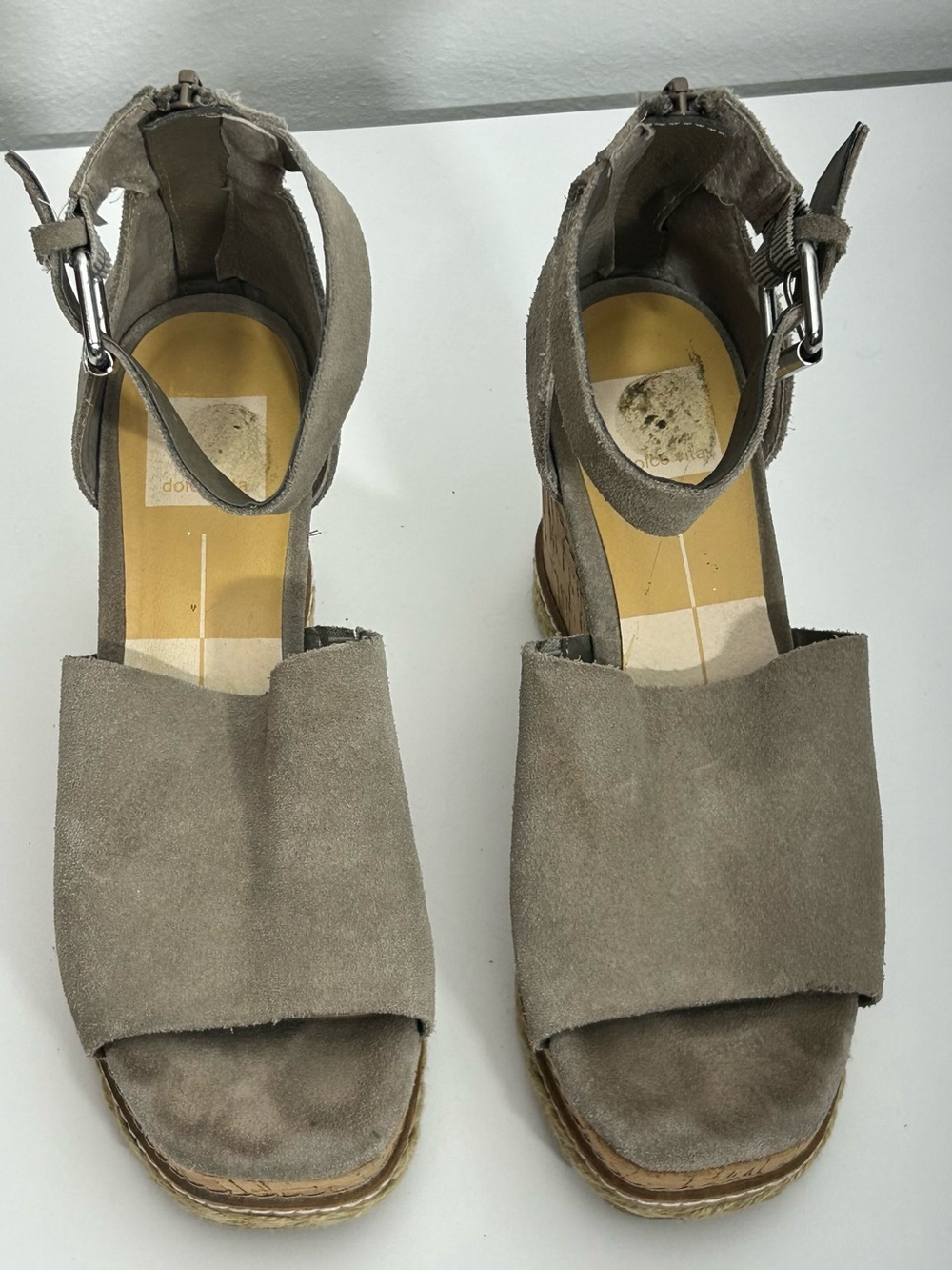 Dolce Vita Taupe Suede Espadrille 4” Wedges with Ankle Strap Back Zip Size 6.5